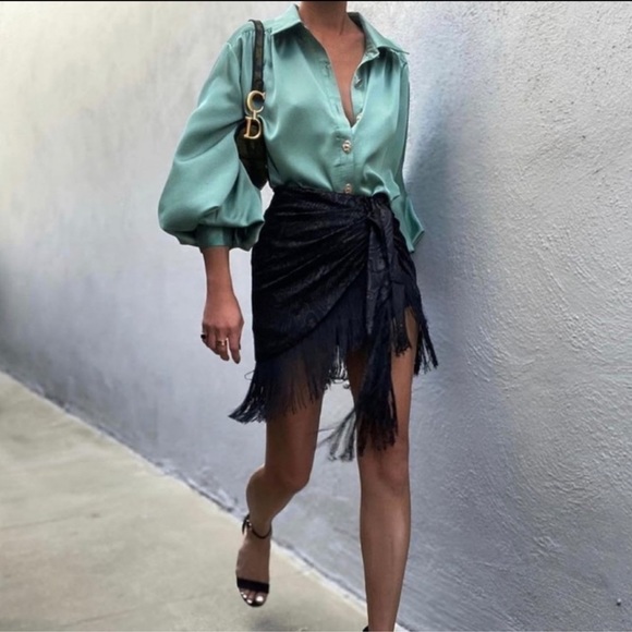 NWT ZARA Printed Sarong Fringe Skirt XS BloggerFav - Picture 4 of 16